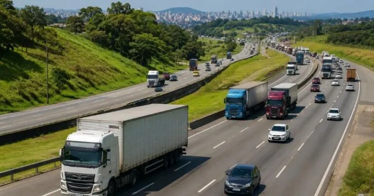 Tráfego de veículos pesados recua 4,1% e puxa queda nas rodovias de São Paulo em maio, mostra Veloe/Fipe