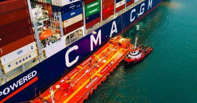 CMA CGM realiza primeiro abastecimento com etanol de navio porta-contêineres transoceânico no Brasil